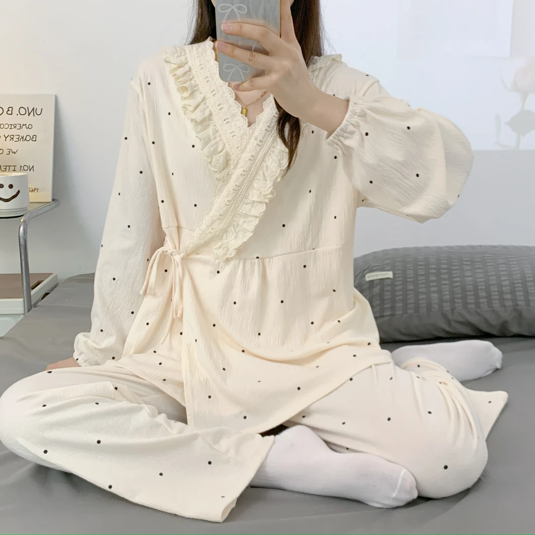 纱布月子服5月份春秋纯棉产后大码待产孕妇睡衣夏季薄款哺乳喂奶6