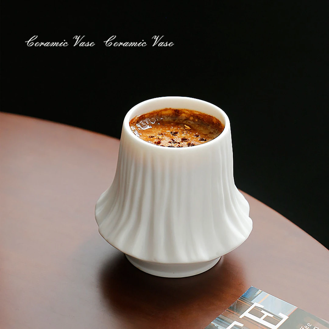 富士山火山杯Dirty咖啡杯碟羊脂玉白瓷陶瓷杯侘寂风民宿酒店杯子