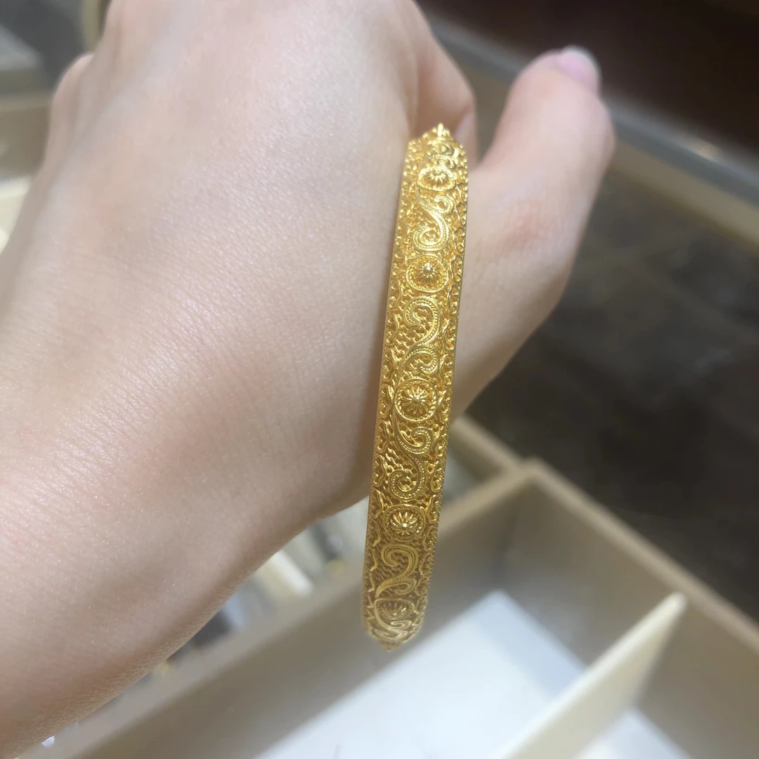 足金999古法黄金花丝手镯繁花似锦