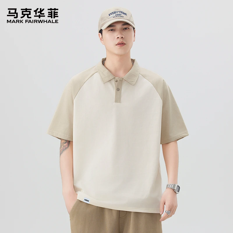 马克华菲夏季新款短袖POLO衫男士宽松翻领休闲撞色拼接男款上衣服