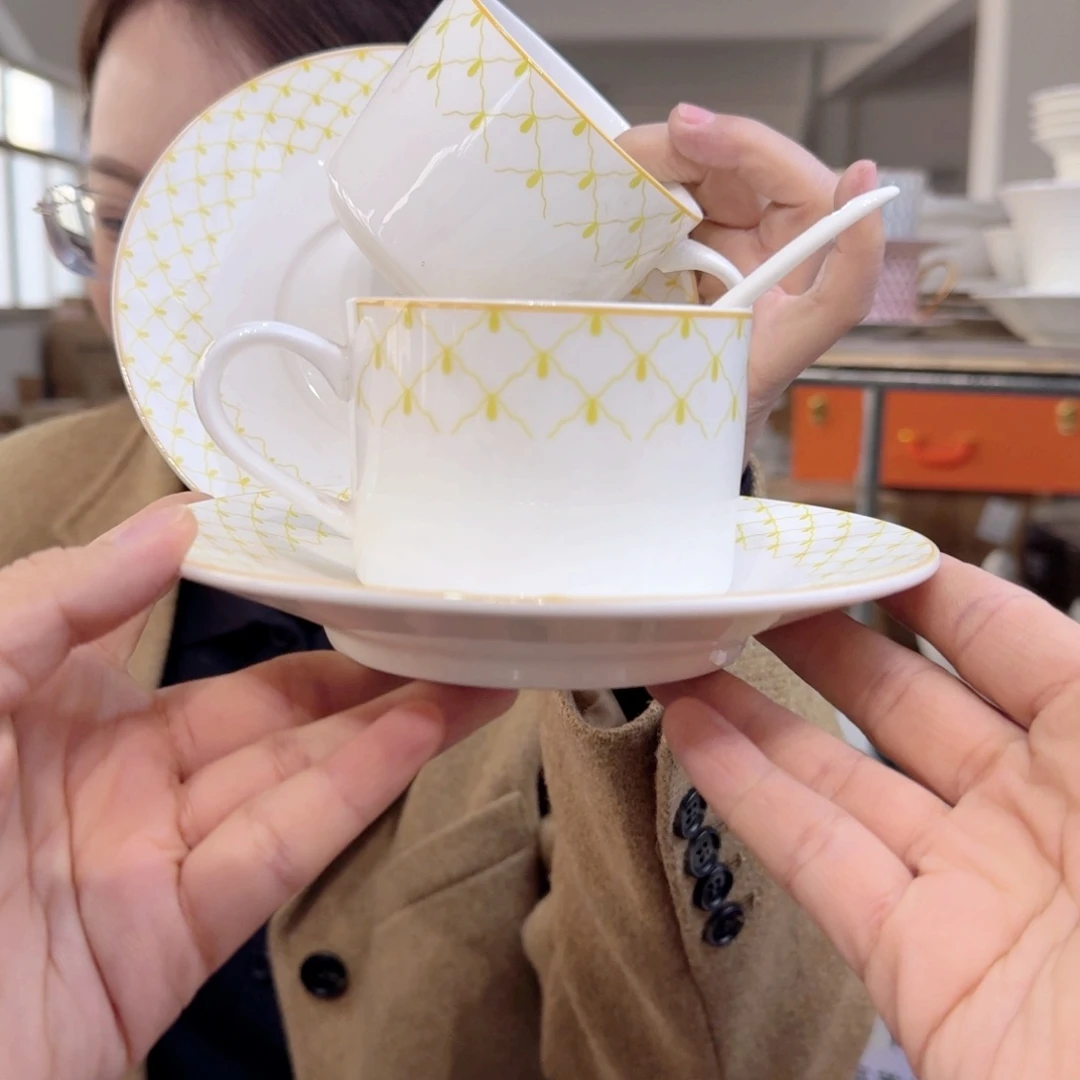 骨瓷骨瓷咖啡杯碟2套（6件）250ml外贸骨瓷