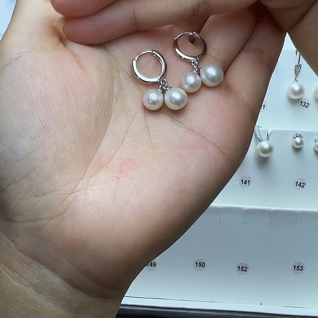 淡水珍珠银S925镶嵌耳饰