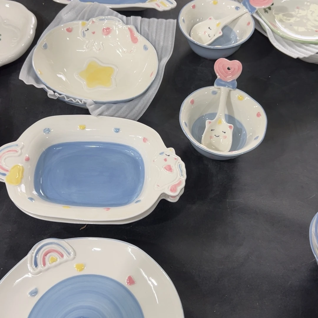 摆件陶高温陶瓷釉下彩正品！八件套