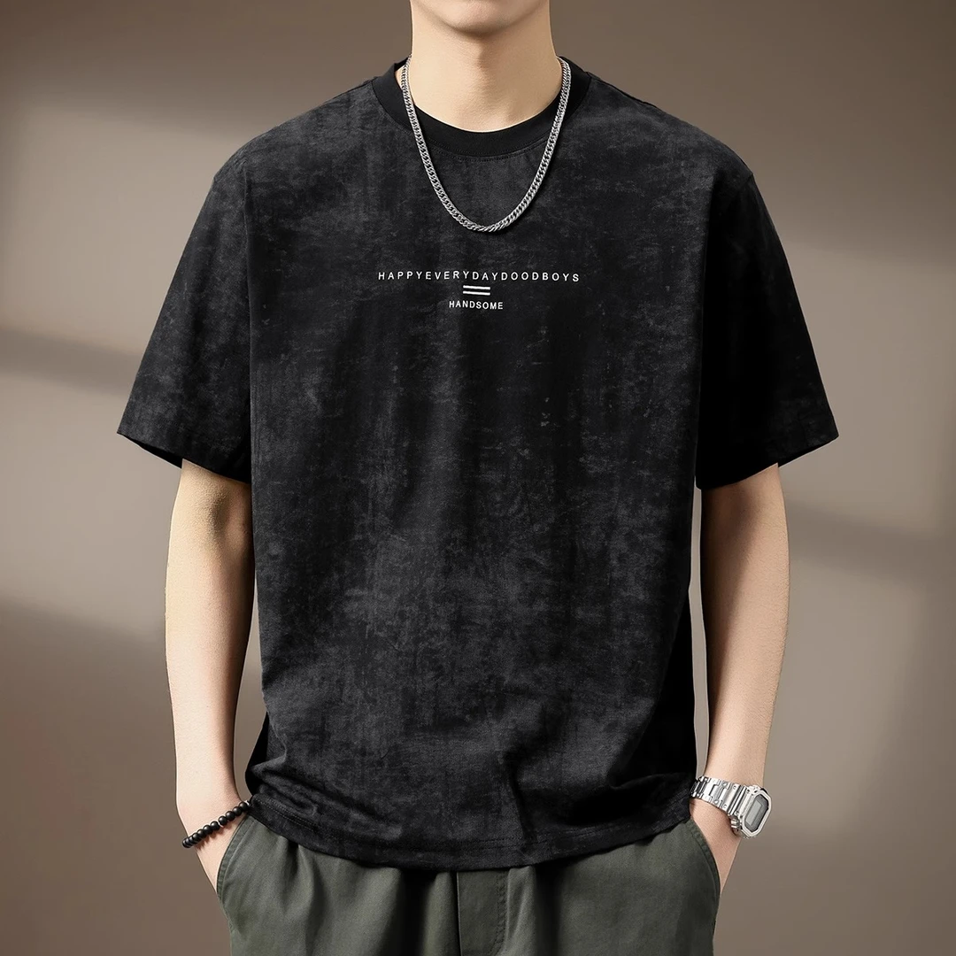 Cebrodz复古扎染纯棉短袖T恤男夏季新款潮流宽松印花体恤上衣男