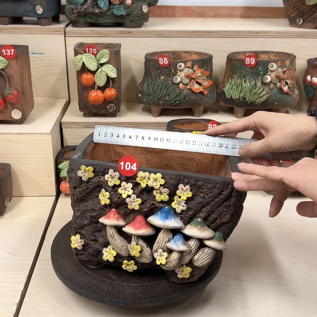 紫砂花盆104号内口21.5×15外高17