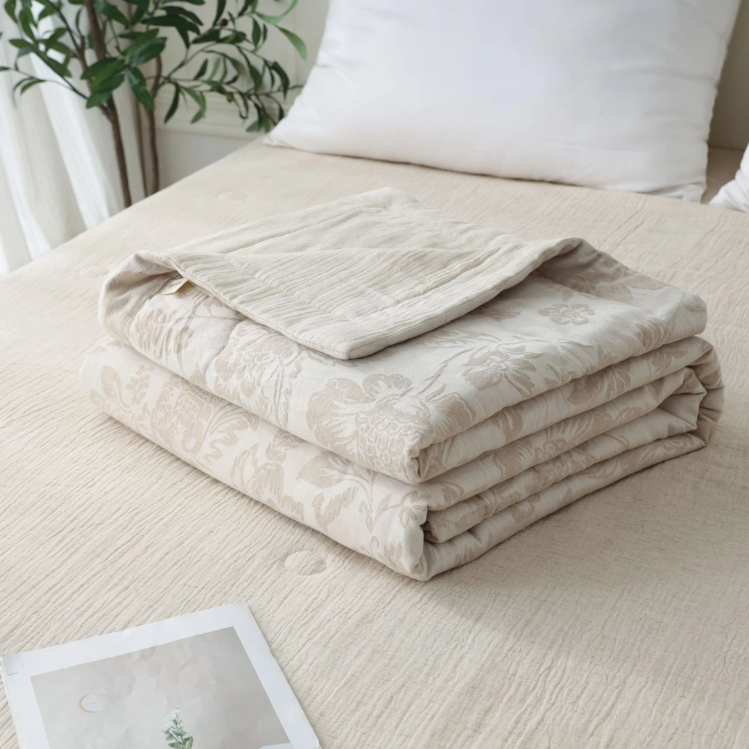 【悦杏夏被】棉麻棉花夏被黄金纱线浮雕肌理工艺亚麻高端夏被