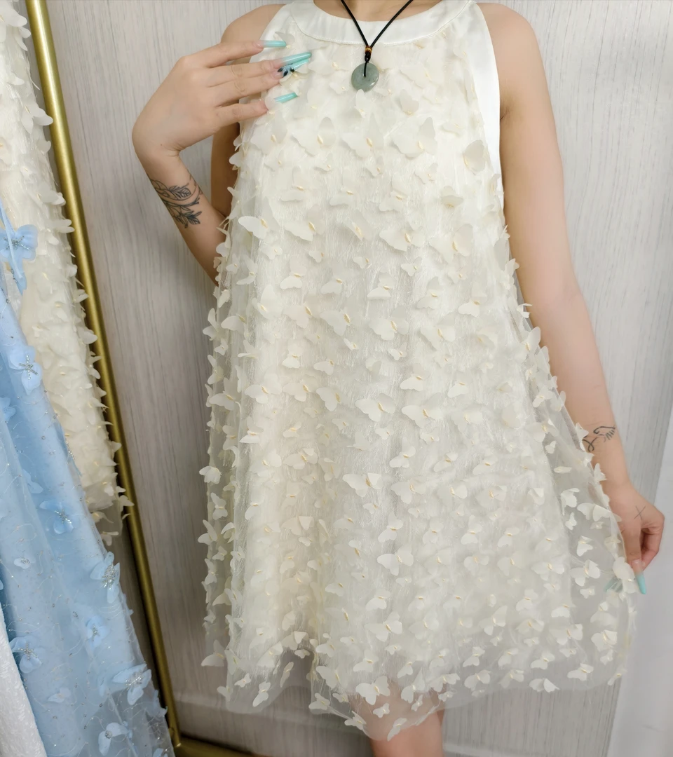 纤巧【原创设计】无袖V领常规短裙高腰夏季连衣裙白色女装汉服裙子