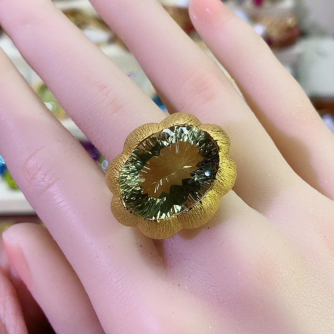 黄晶戒指银S925镀金镶嵌