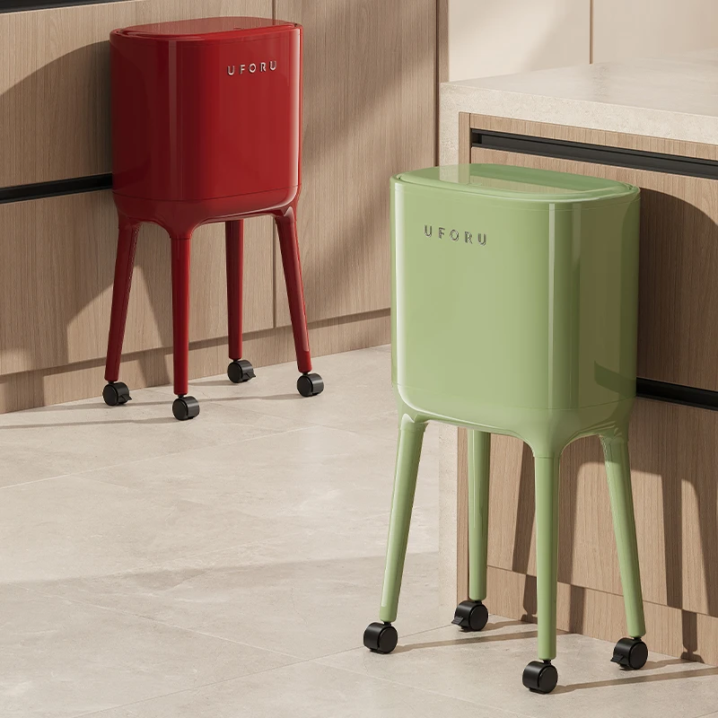 免弯腰高颜值高脚厨房垃圾桶卫生桶按压式家用大容量带轮可移动