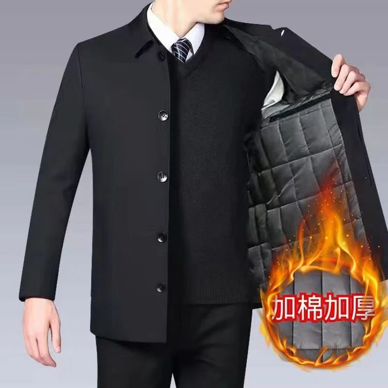 冬季男士加棉加厚棉服中老年人翻领棉衣保暖外套春秋爸爸休闲上装