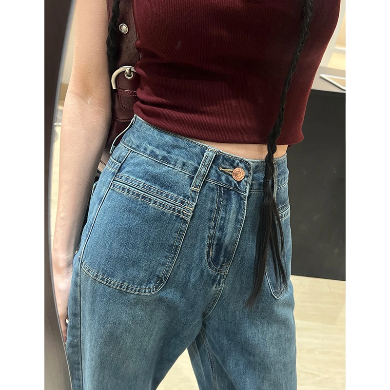复古高腰阔腿牛仔裤女2025年春季新款宽松直筒显瘦垂感拖地长裤子