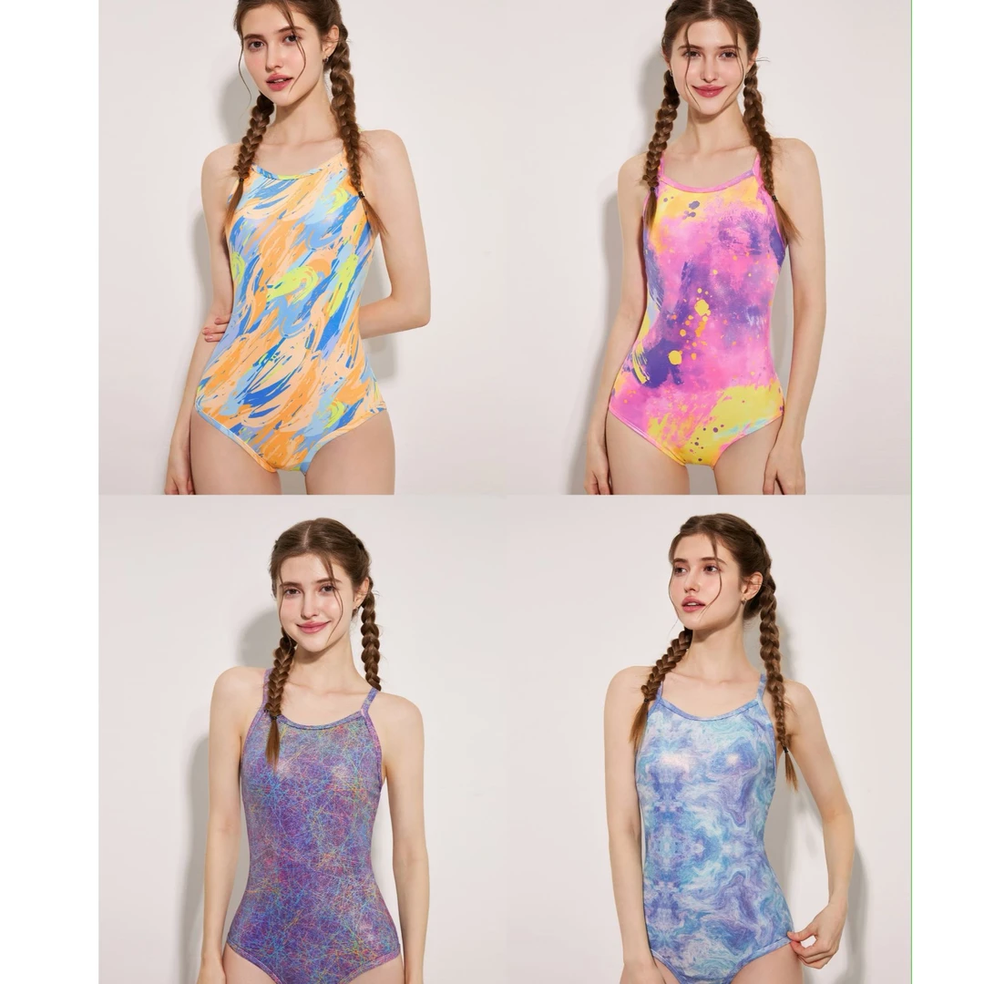 原创新款竞速泳衣女连体遮肚修身显瘦抗氯专用游泳馆训练游泳衣