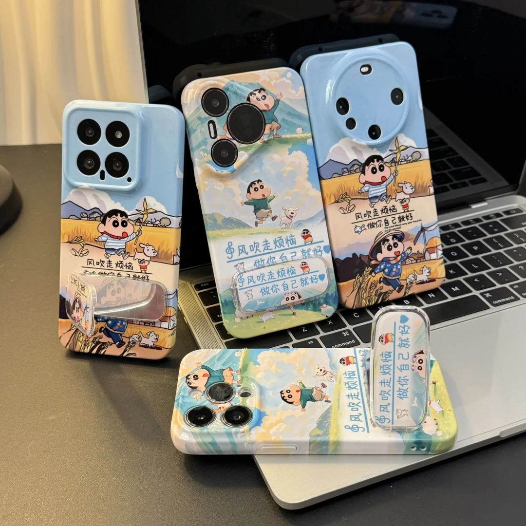 GGBond小新风吹走烦恼支架适用iphone16手机壳华为vivo小米oppo套