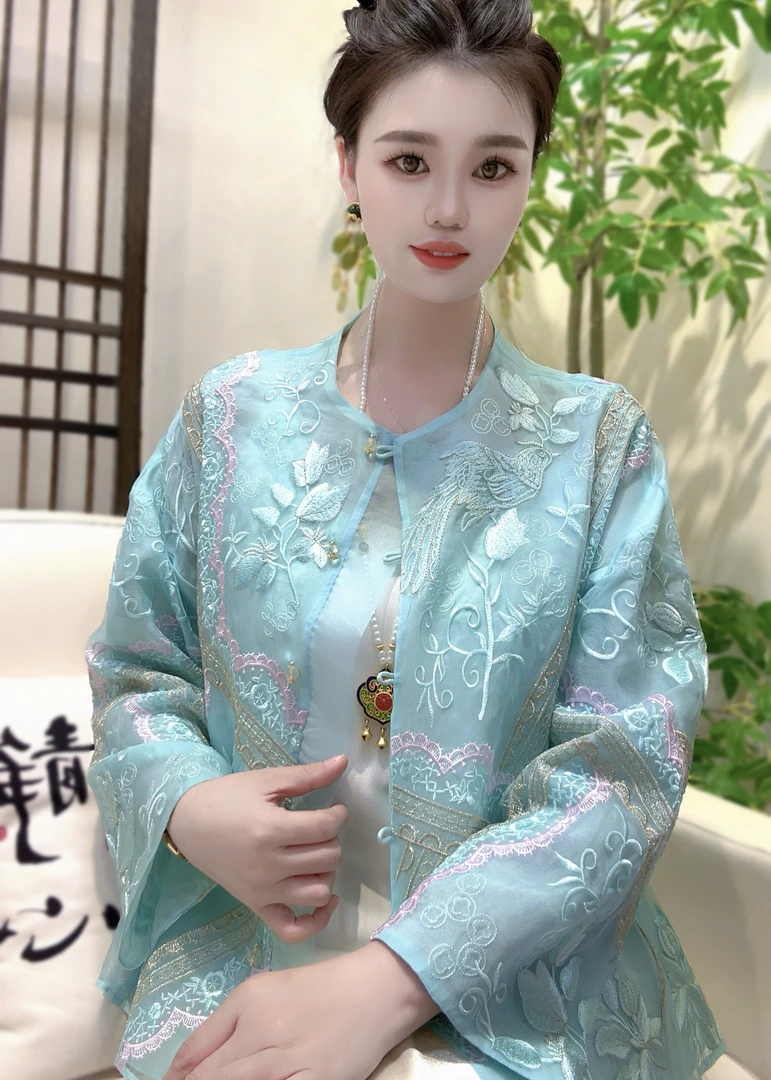 【丹妮甄选】-新中式国风灯火澜山桑蚕丝端庄显瘦气质外套#0688