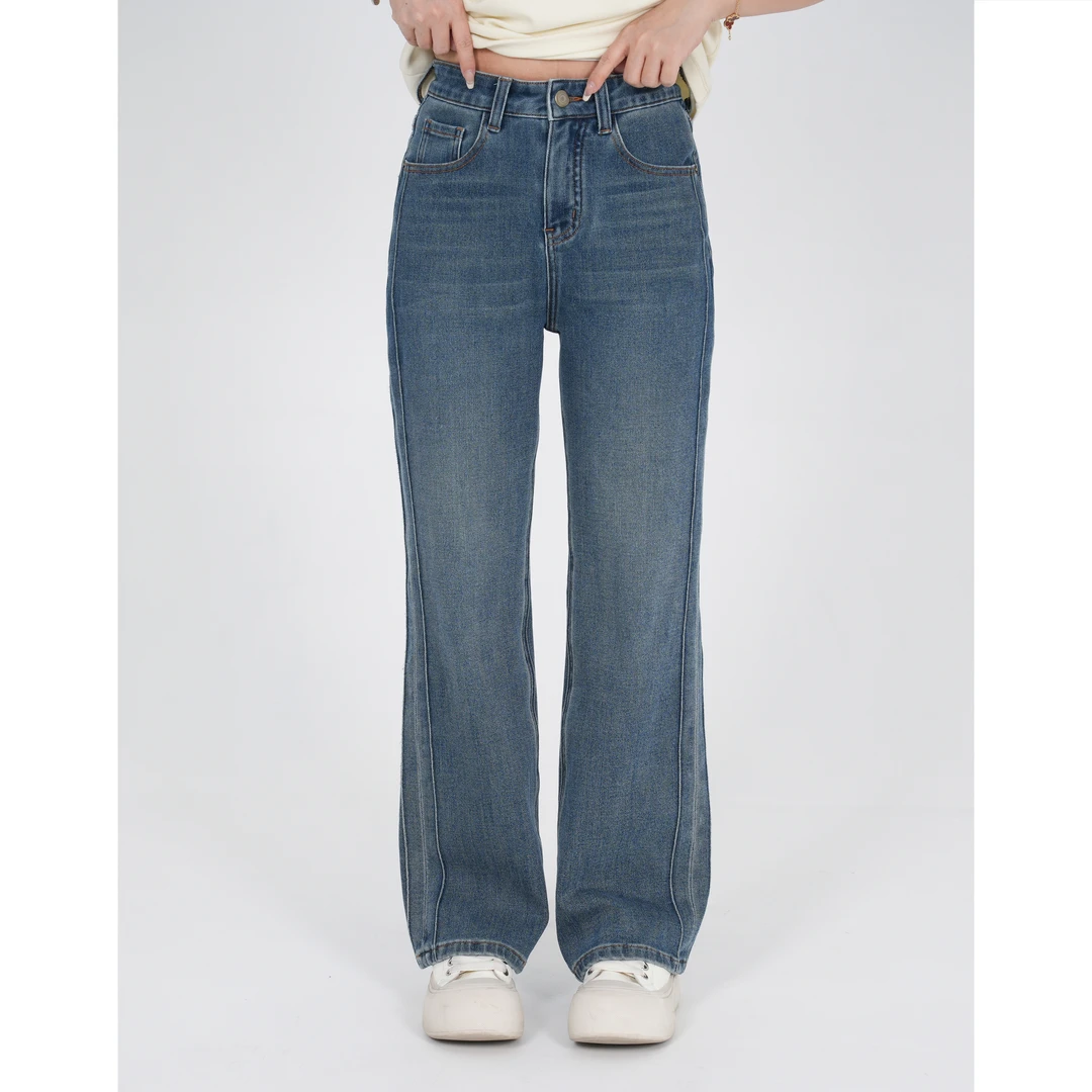 小个子圆圆Y316欧若风水洗窄版直筒显瘦牛仔裤高腰四面弹休闲女