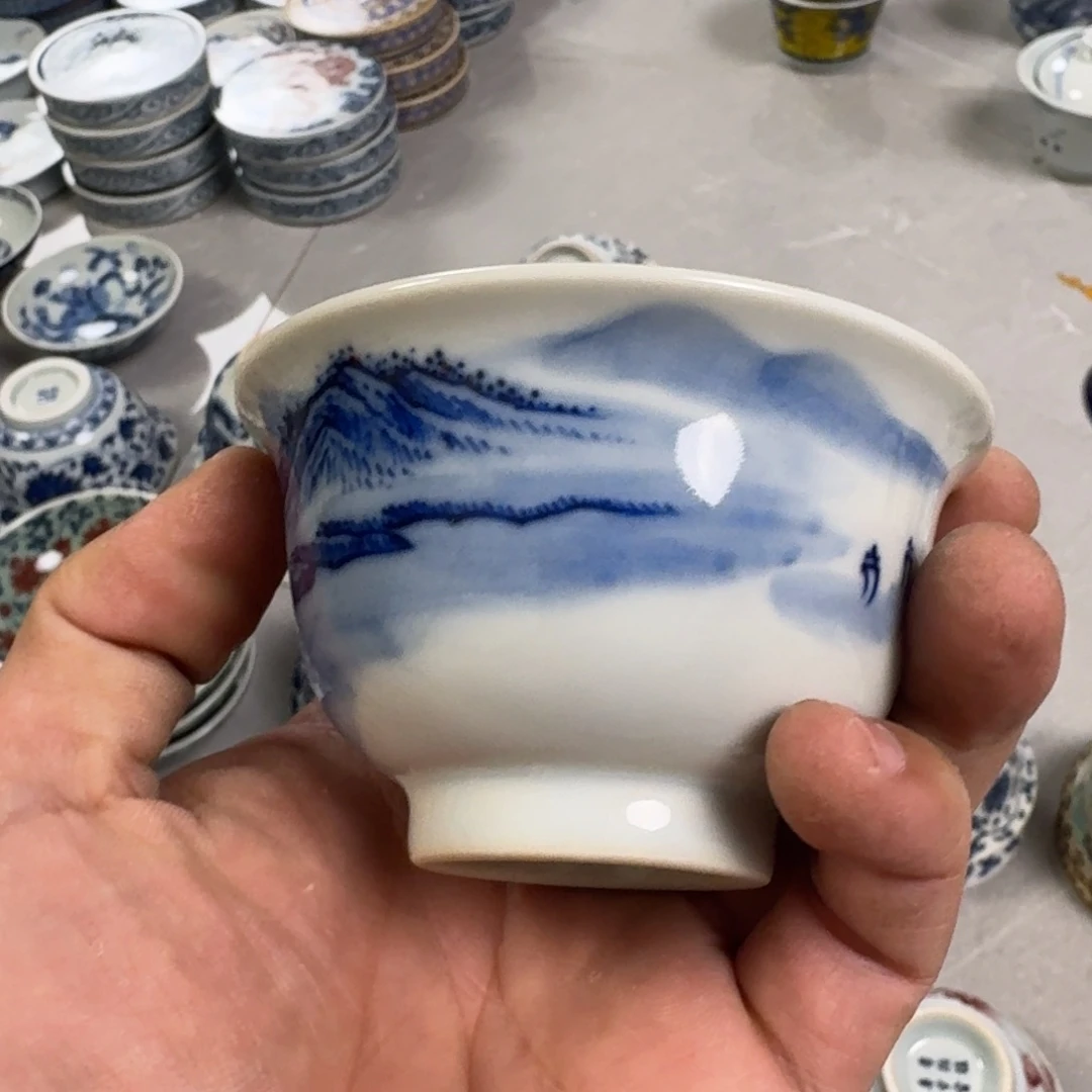 摆件景德镇山水压手杯