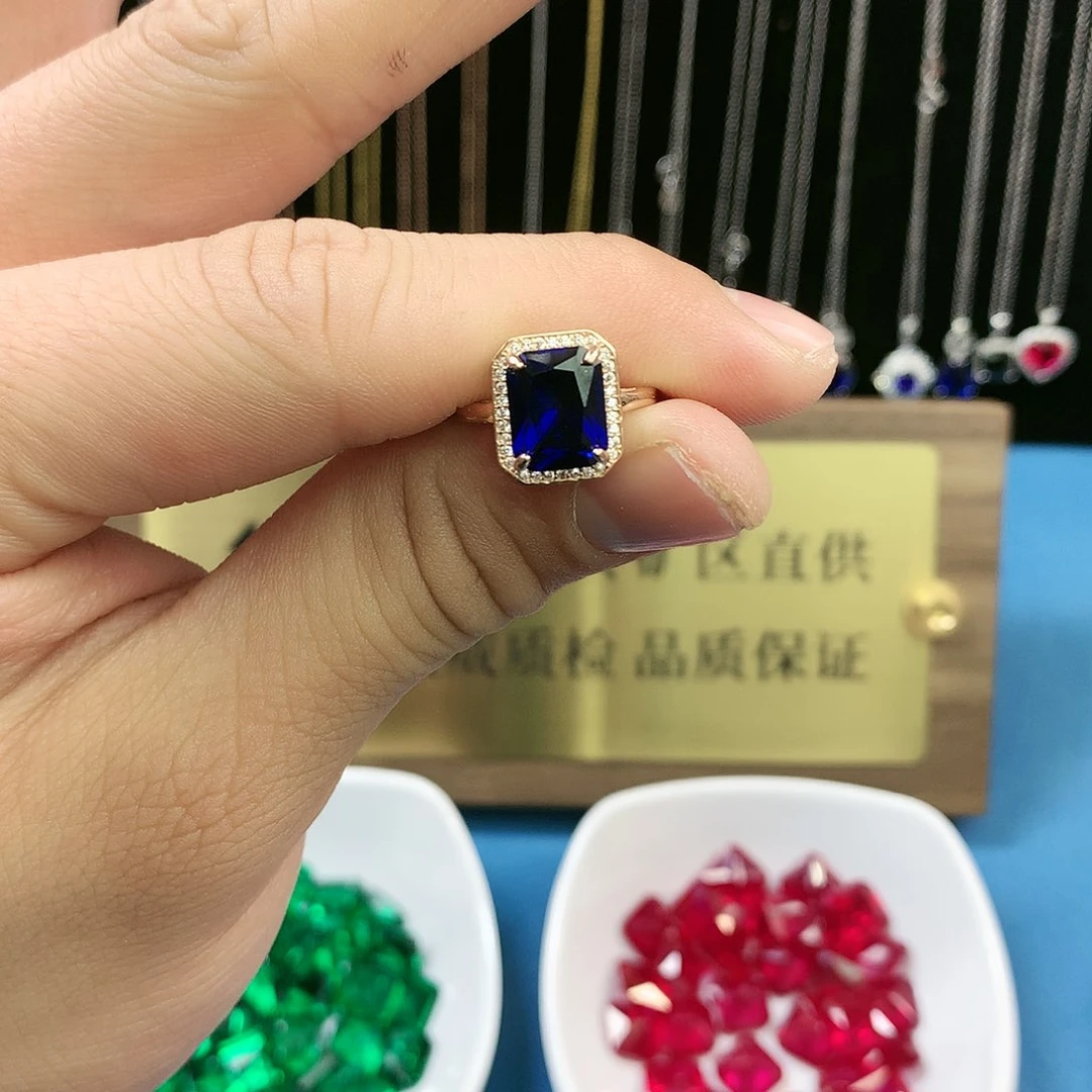 蓝宝石戒指银S925镶嵌