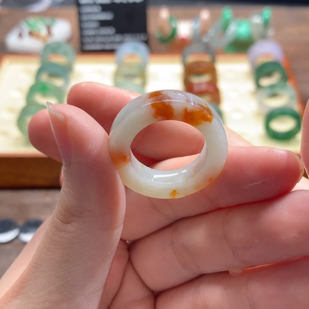 定制翡翠未镶嵌?***t翡翠戒圈 洒金 17-20