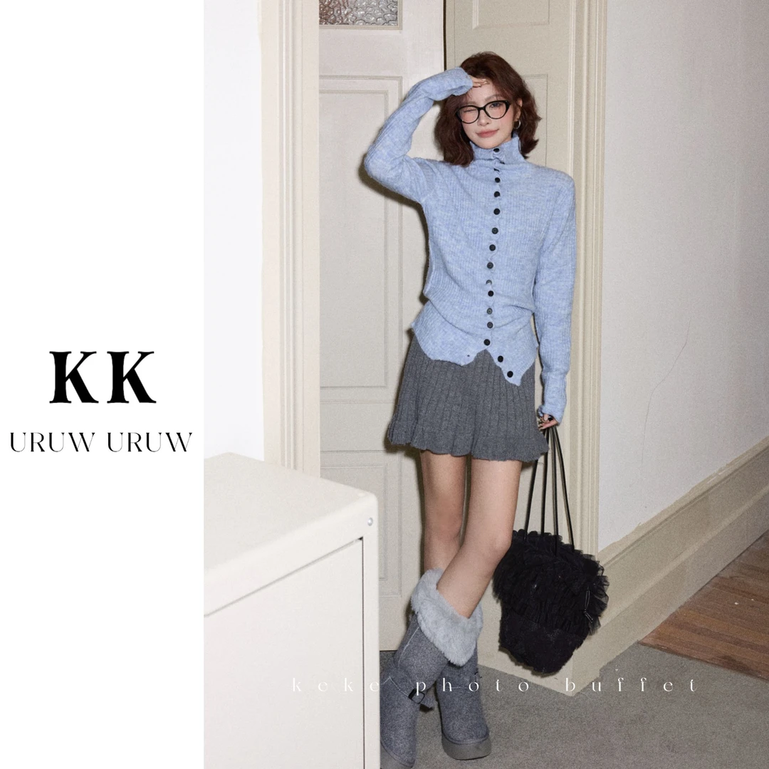 柯柯【里约慢调】温柔风撞色单排扣高龄复古毛衣开衫KN396