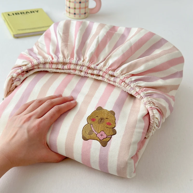 A类母婴级卡通小卡皮老粗布床笠床单纯棉100%全棉单件被单可裸睡