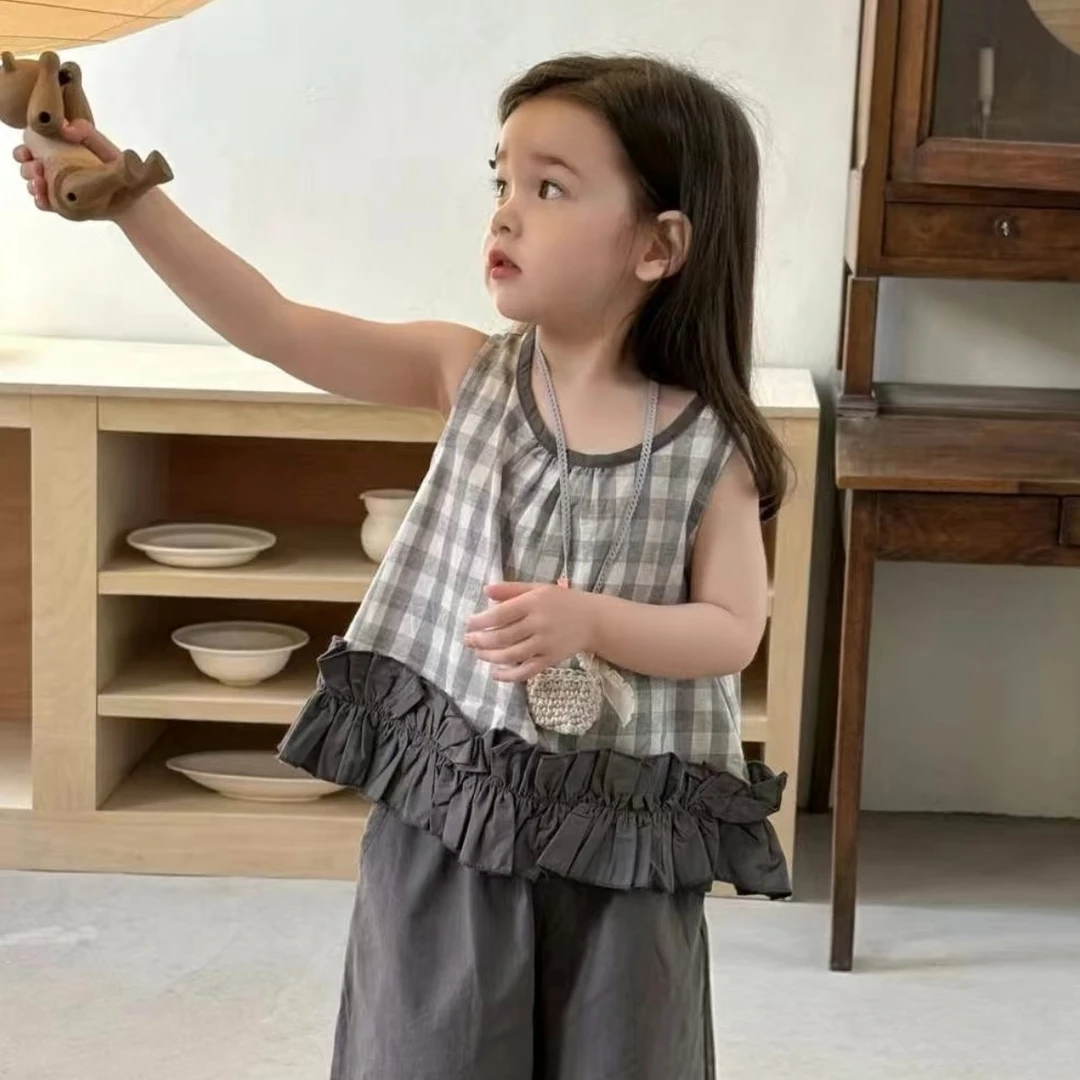 【彩虹家】2025夏季新款洋气时髦格子套装上衣套装-88254