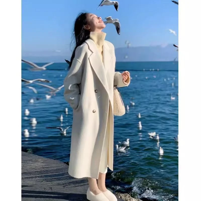 薄款2025爆款燕麦色毛呢大衣女中长款高级感秋冬新款毛呢外套