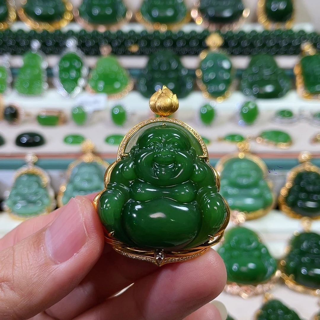 和田玉（碧玉）18K金镶嵌颈饰35mm