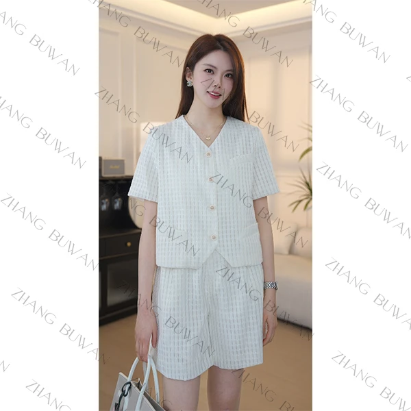 【婉清私服】风车格短袖西装套装女夏薄款西服短裤两件套