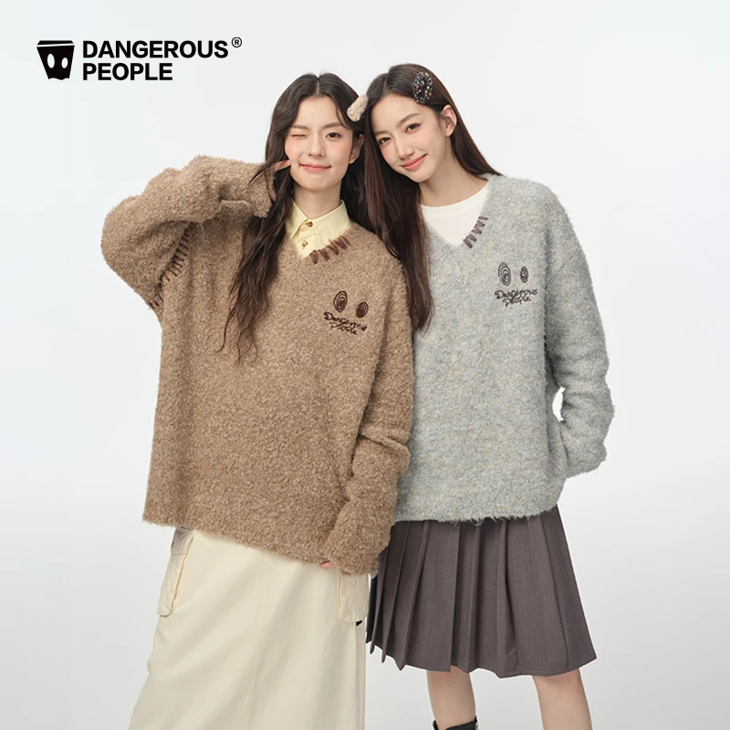 Dangerouspeople薛之谦dsp微宽松V领圈圈纱时尚休闲百搭潮针织衫