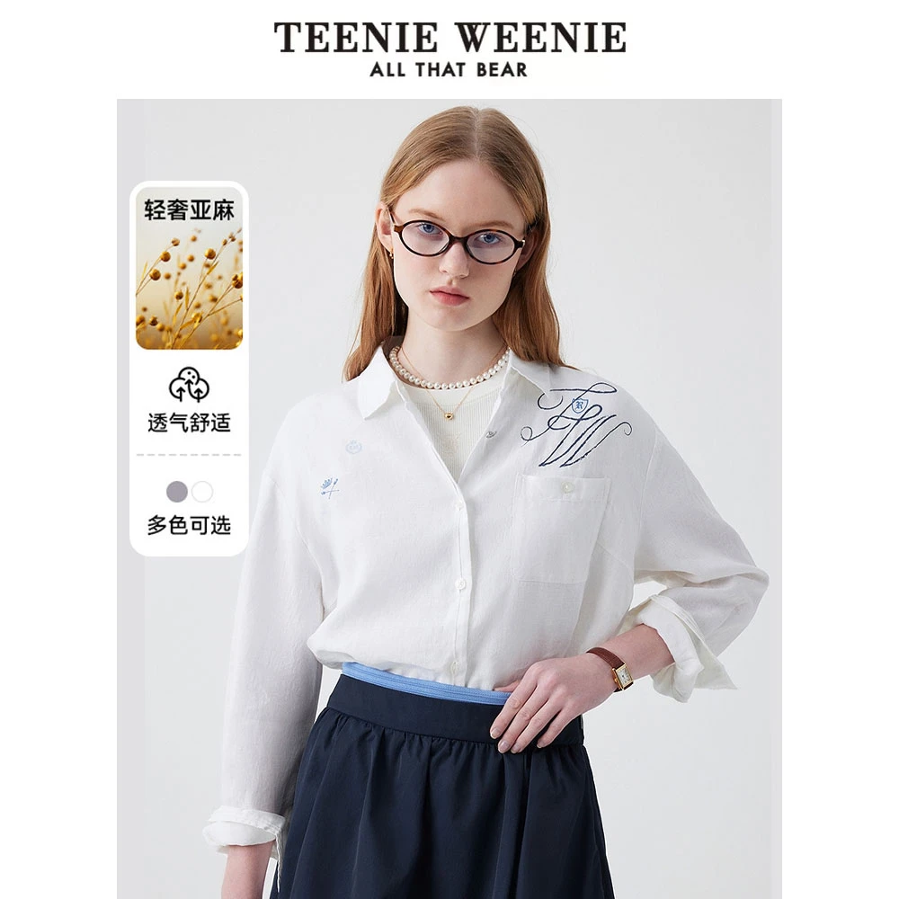 【亚麻】TeenieWeenie小熊女装衬衫25宽松印花气质上衣TTYW252405W