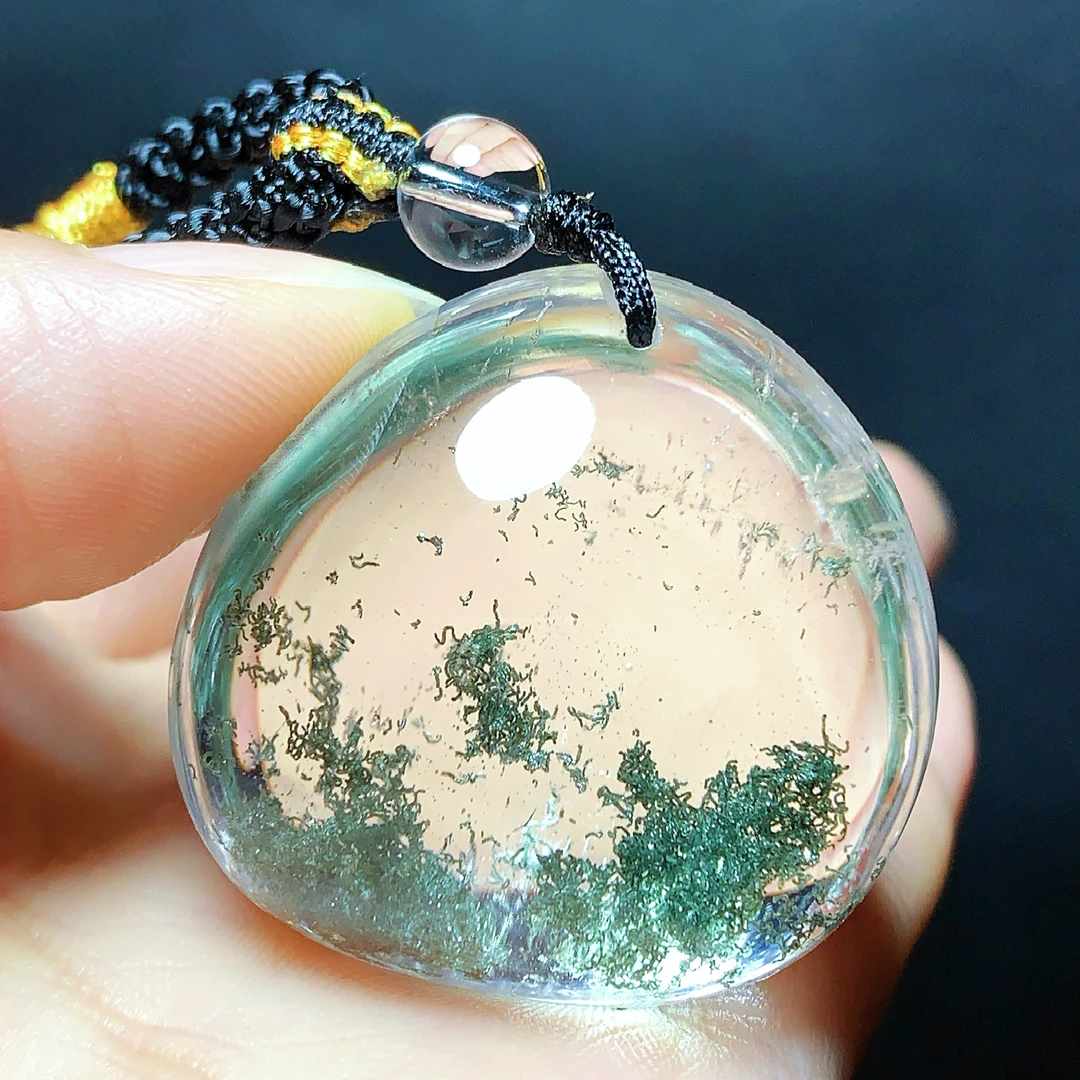 东海水晶天然绿幽灵水晶吊坠毛衣链平安通透水滴项坠男女款聚宝盆