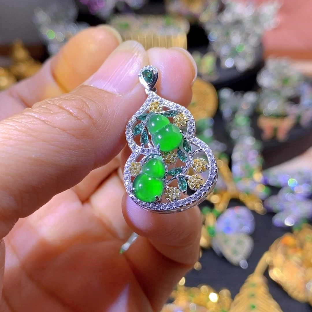 吊坠(不含链)银S925镶嵌翡翠