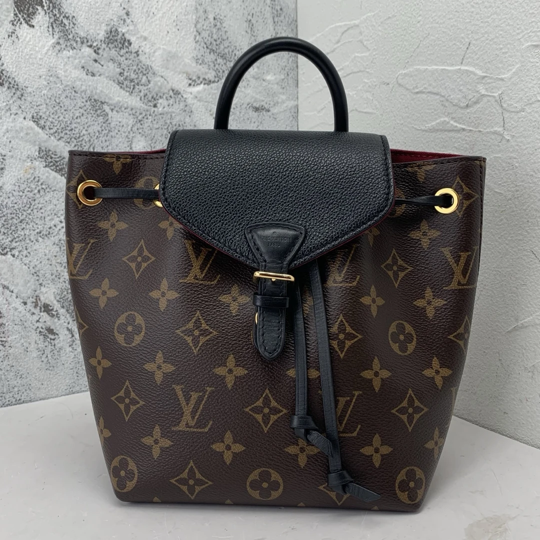99新 LouisVuitton/路易威登 经典棕色老花女士双肩背二奢包包