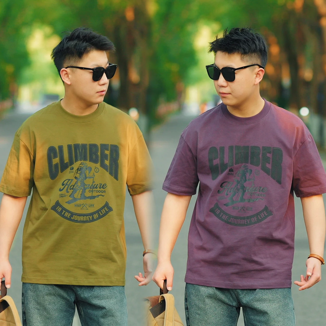 阿美咔叽美式复古纯棉圆领户外图案水洗男士休闲夏季百搭T恤半袖