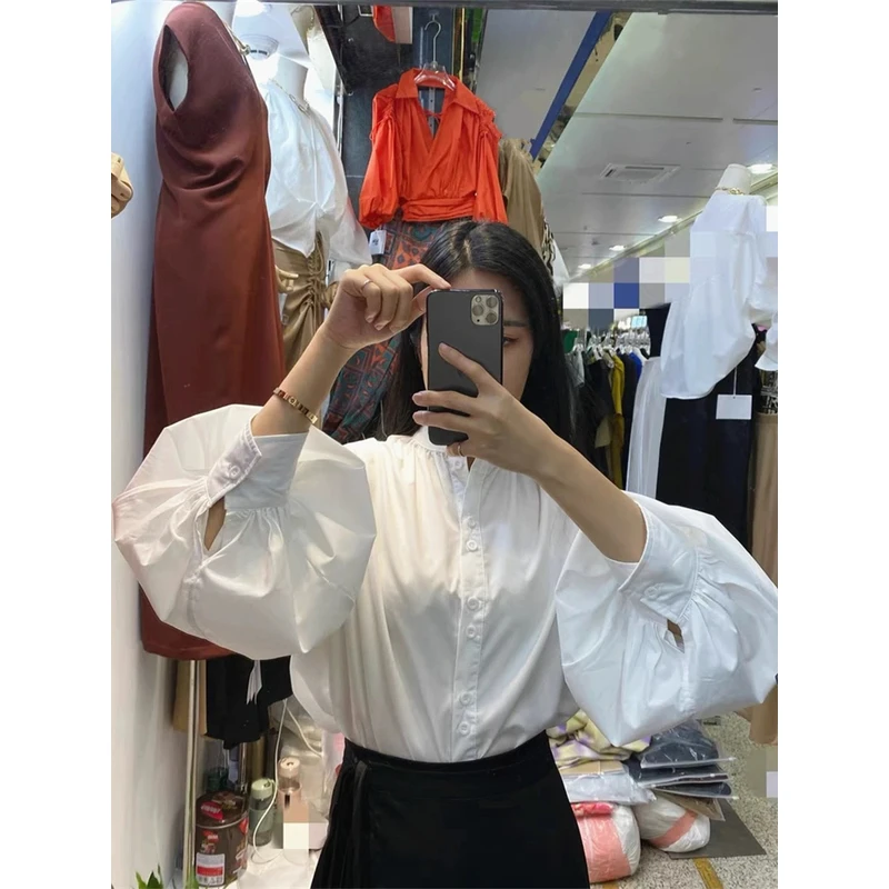 【大碗】立体灯笼袖小立领宽松版型衬衫女2024春新款设计感衬衣