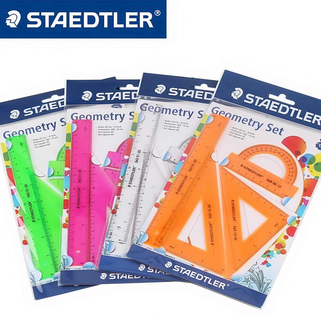 德国施德楼透明彩色塑料直尺三角尺量角器几何制图绘图多功能套尺