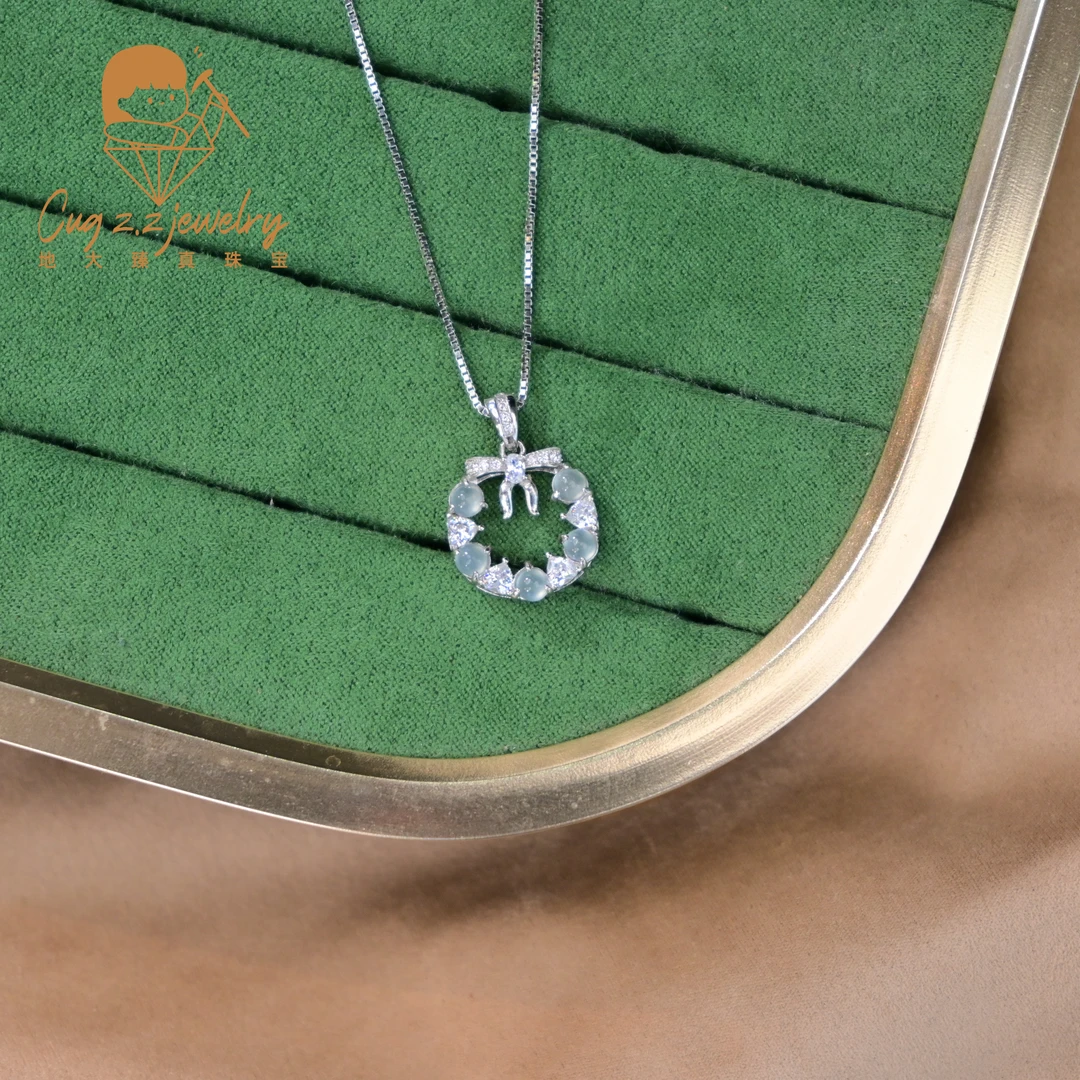 【在逃公主】天然翡翠蓝冰种高级蛋面项链吊坠轻奢925银礼物