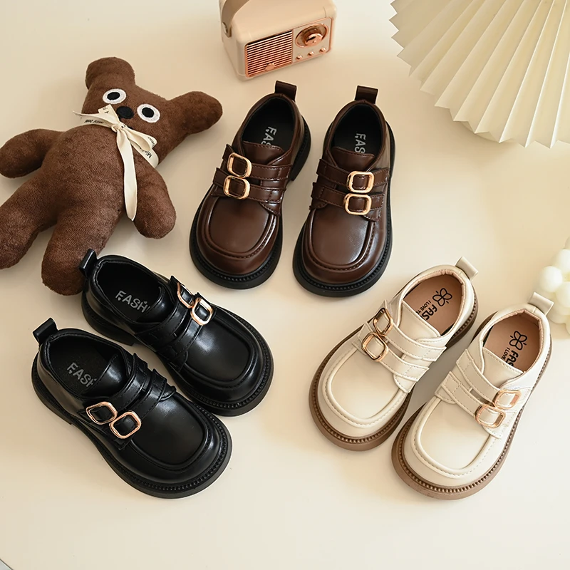 ABC女童学生皮鞋2025春秋季时尚韩版魔术贴软底舒适儿童休闲鞋子