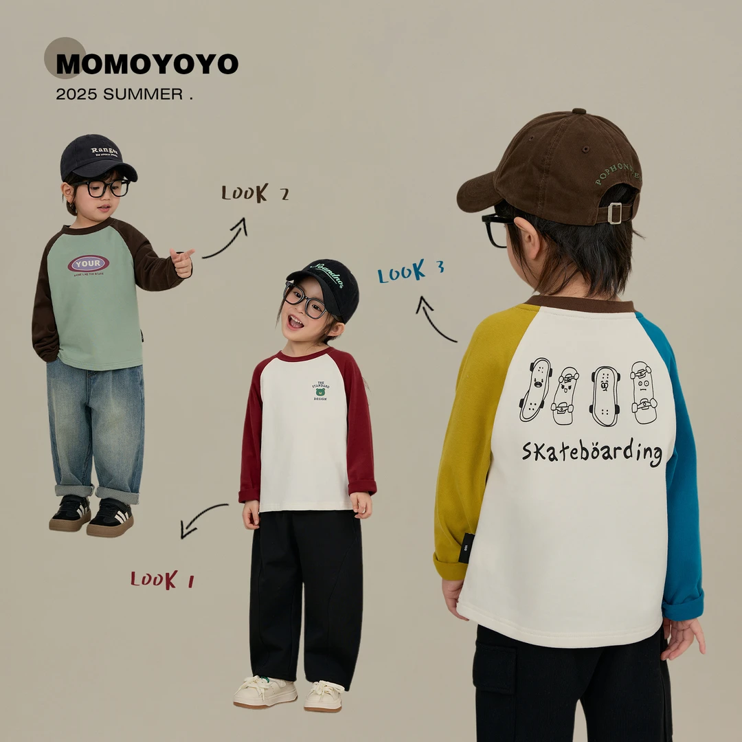 辰辰妈【多巴胺难民】云朵绒撞色卡通印花百搭儿童圆领上衣 7553X