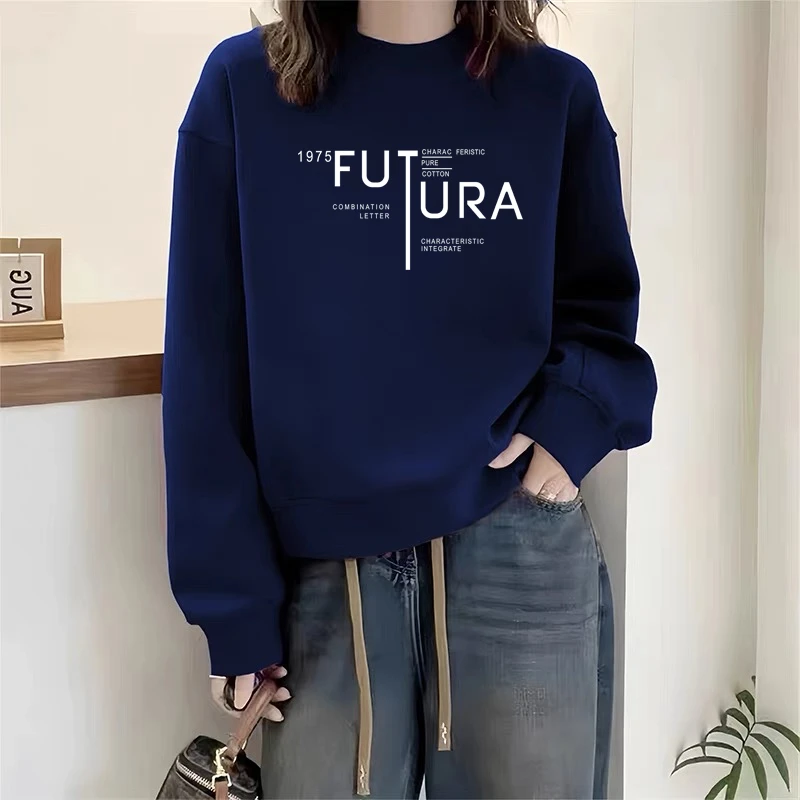 圆领套头打底衫加绒加厚卫衣女2025秋冬新款宽松韩版外套春秋薄款