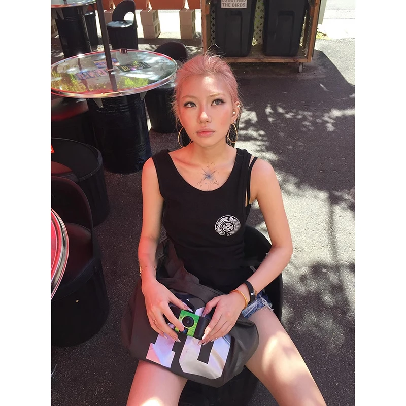 番茄妹妹Tomatosister克罗*印花螺纹修身上衣弹力2025新款背心裙