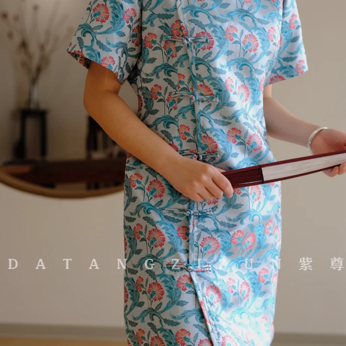 复古鸢尾花百搭旗袍