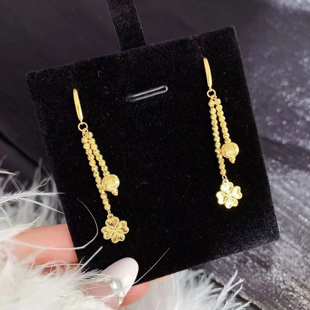 【伟新源】足金999 5G工艺 猫眼四叶耳钩4.13克