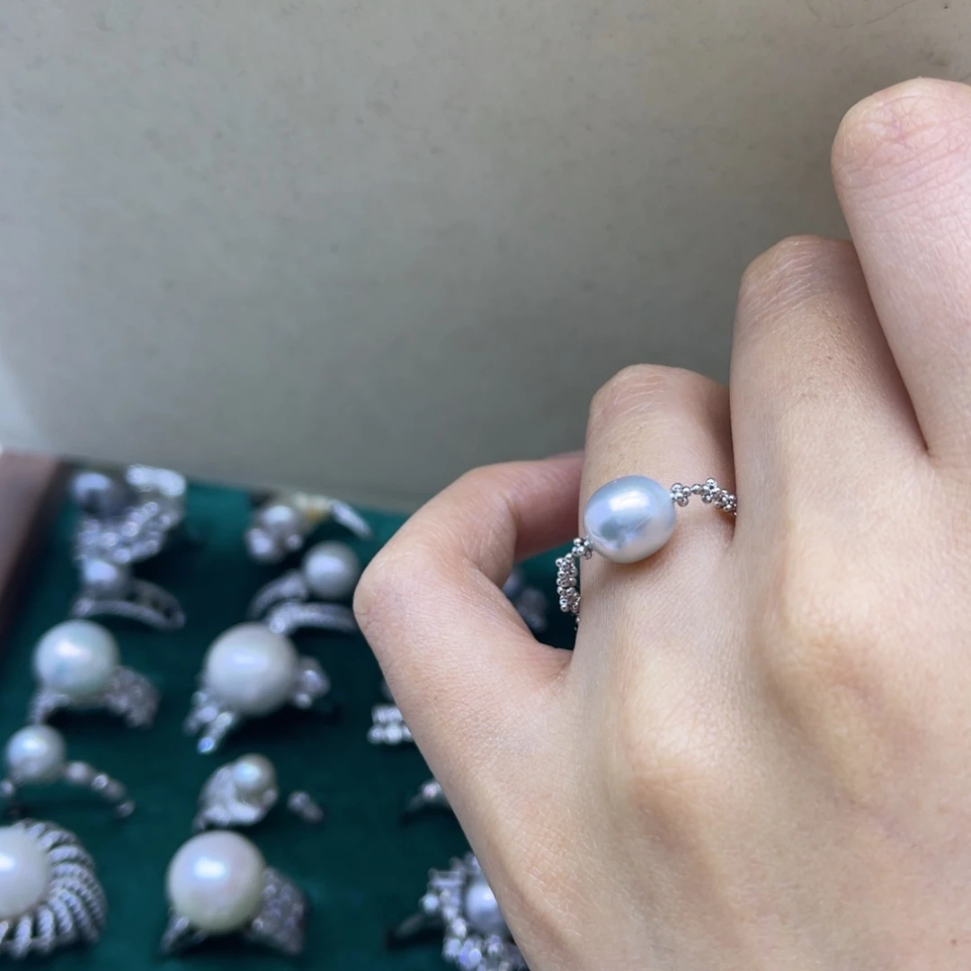 戒指银S925镶嵌海水珍珠