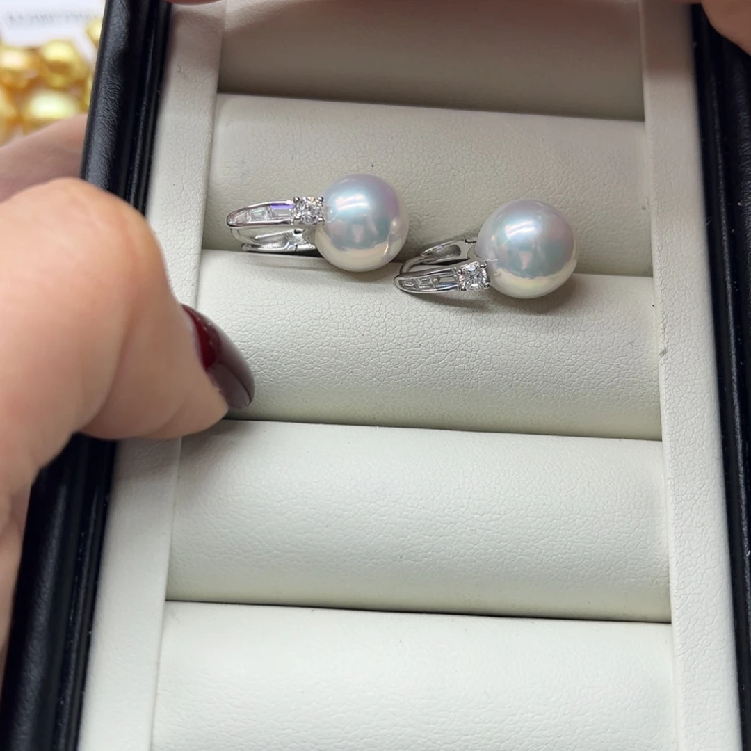 银S925镶嵌淡水珍珠耳饰
