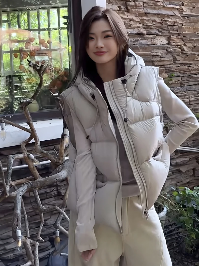 2025新款羽绒马夹女韩版宽松时尚马夹女连帽坎肩外穿保暖背心女
