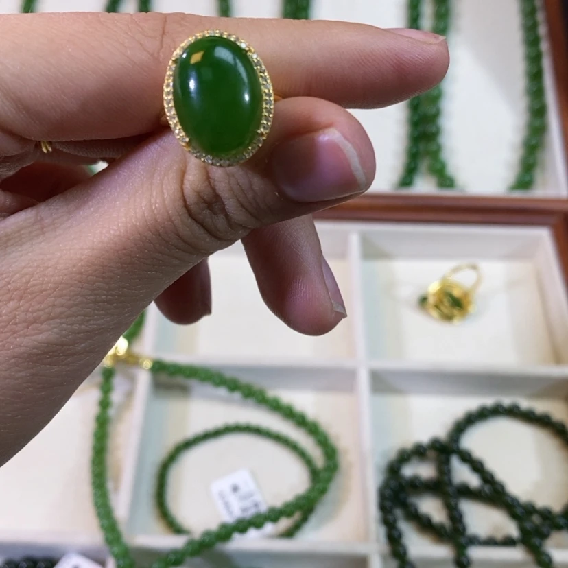 【闪购商品】和田玉（碧玉）戒指银S925镶嵌