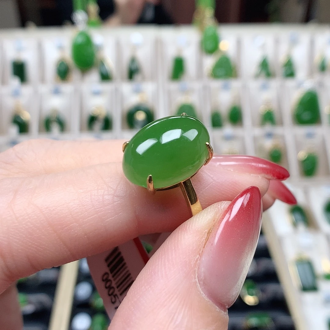 和田玉（碧玉）18K金镶嵌戒指1014