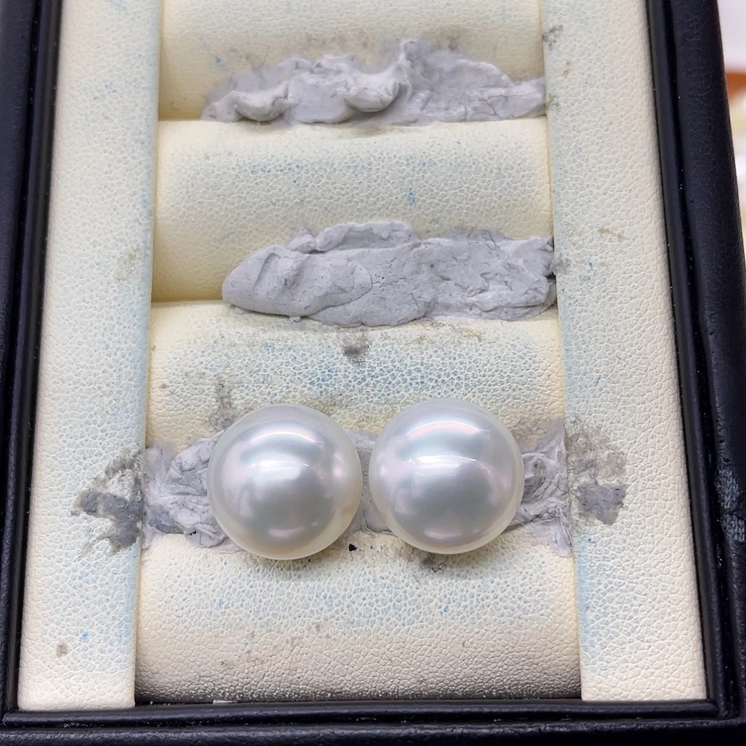 海水珍珠未镶嵌裸珠澳白冷白光对珠14-15mm