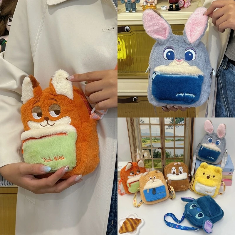 2025新款儿童卡通动物城腰包小狐狸毛绒斜挎包宝宝旅游时尚单肩包